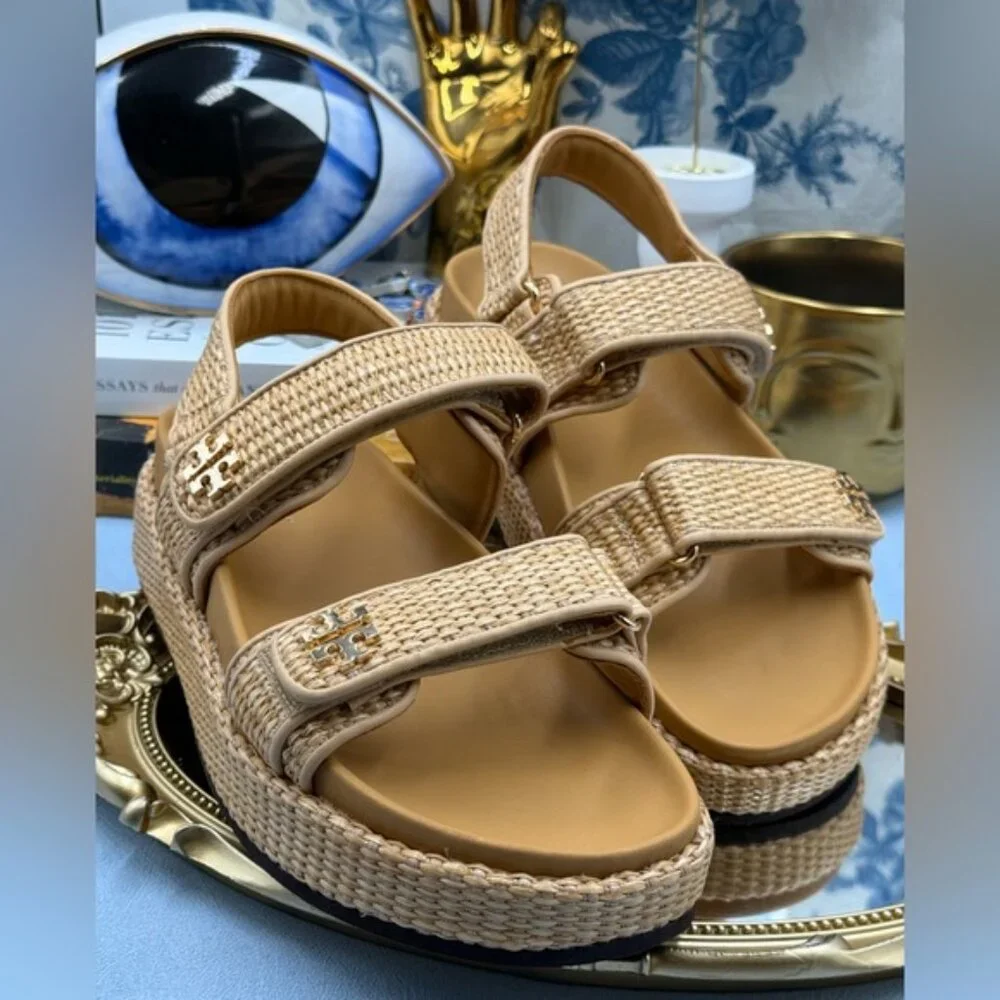 🆕 TORY BURCH 🧿 NWOB Kira Sport Sandal, Havana Sand Natural Raffia - Sz US 8.5 - Picture 6 of 15
